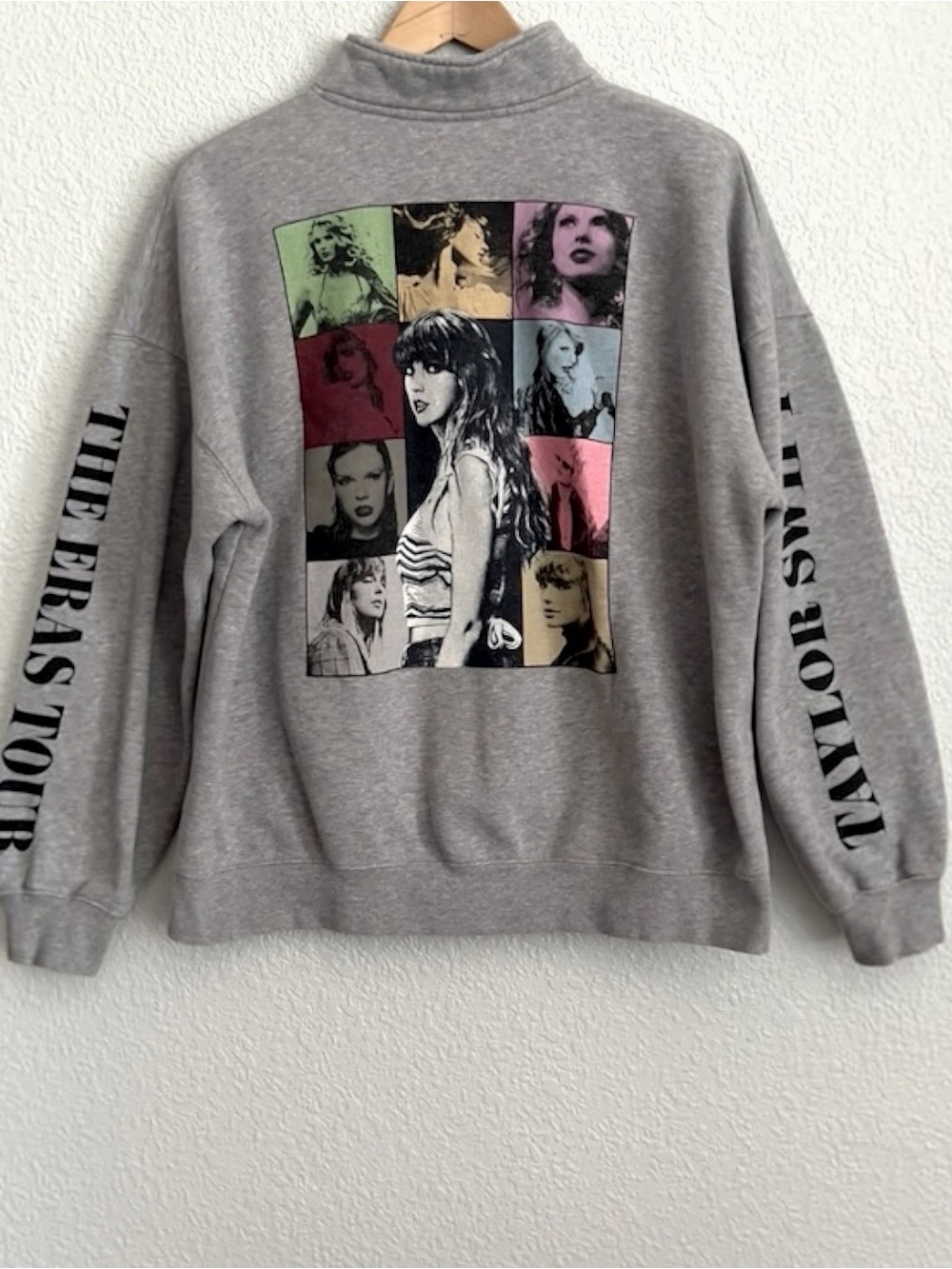 Official Taylor Swift The Eras Tour Quarter Zip Sweatshirt Heather Grey Large